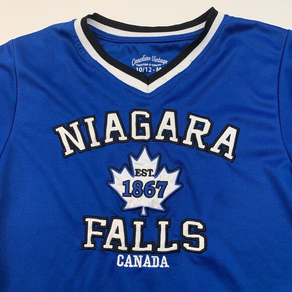 Niagara Falls Hockey Jersey Shirt Youth Boys 10/12 Harbor Blue Striped Canadian - Picture 4 of 10